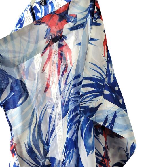 The Wendy Williams Collection Blue/White/Red Tropical Hi-Lo Kimono Duster XS/S - Picture 7 of 7